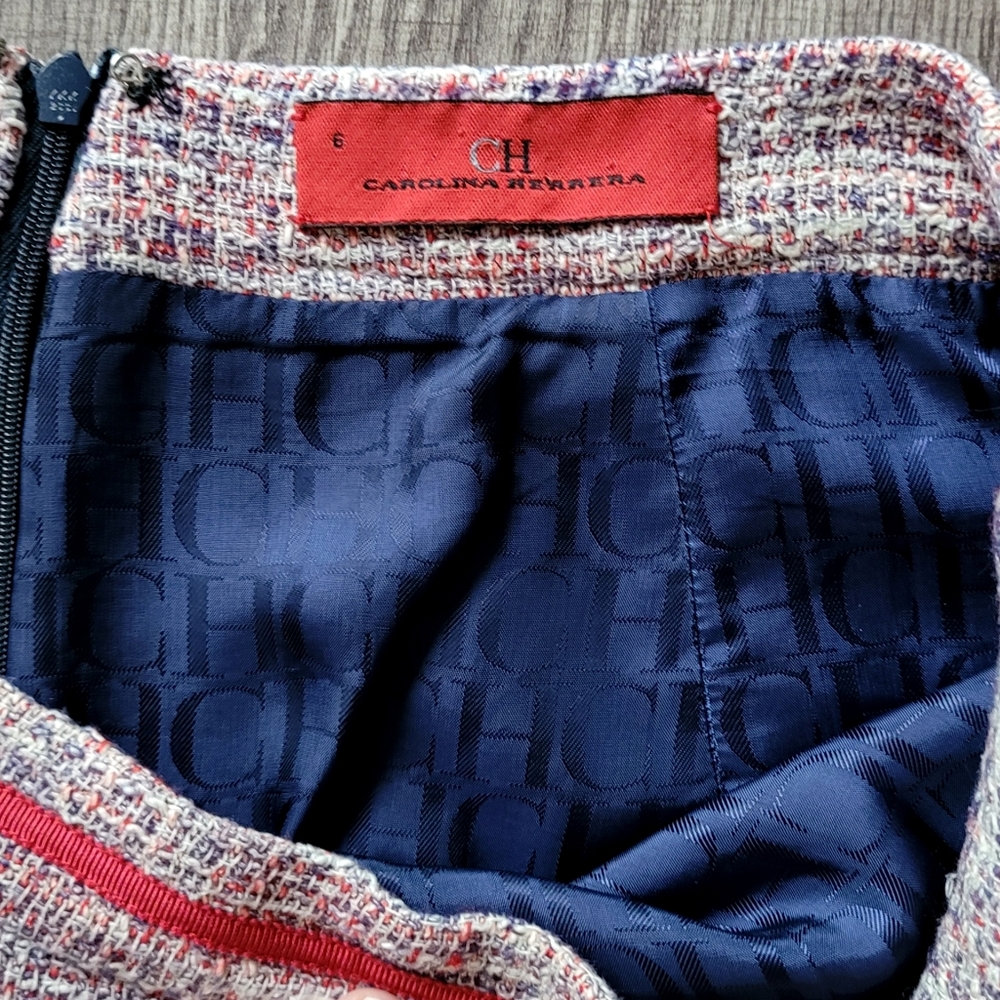 Carolina Herrera Tweed Pencil Skirt 6 Fringe Ribbon - Picture 8 of 8